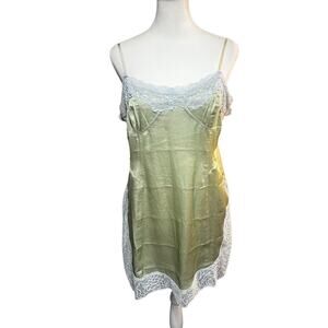 Free People Green Camisole with White Lace Trim